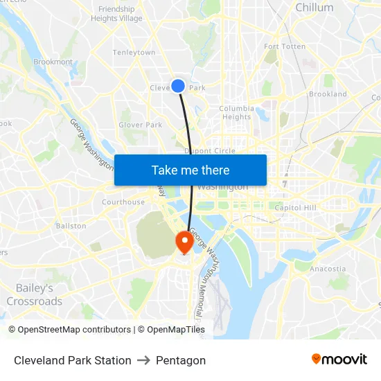 Cleveland Park Station to Pentagon map