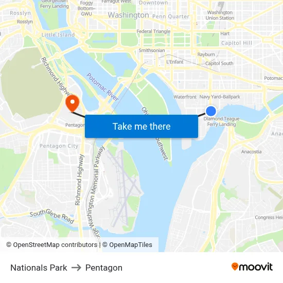 Nationals Park to Pentagon map