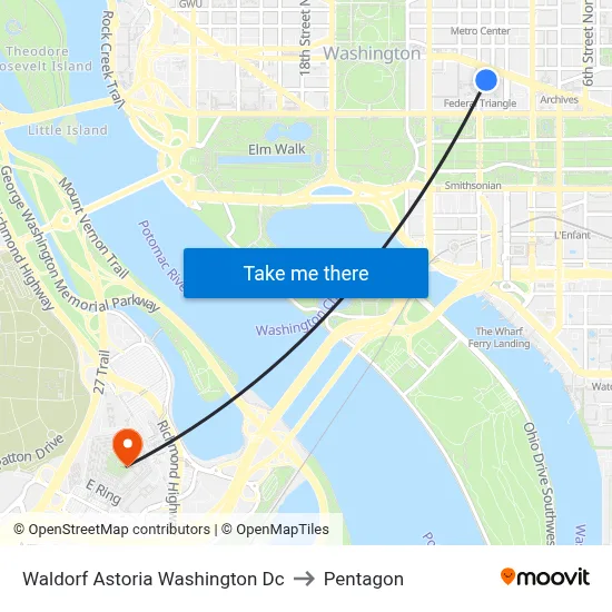 Waldorf Astoria Washington Dc to Pentagon map