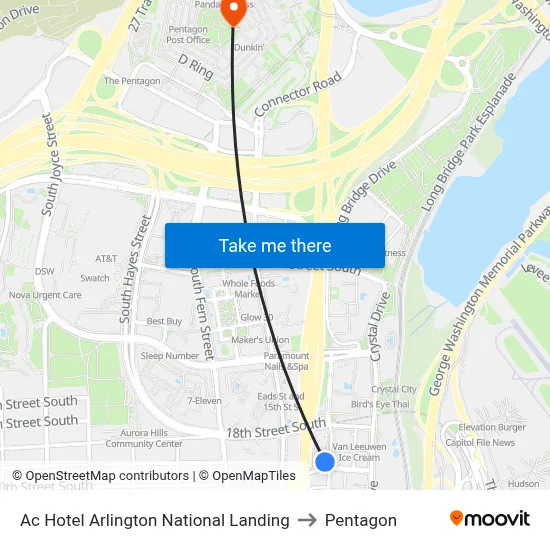 Ac Hotel Arlington National Landing to Pentagon map