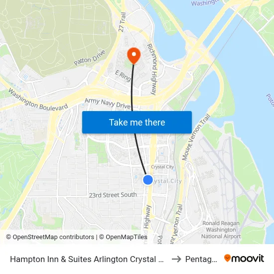 Hampton Inn & Suites Arlington Crystal City to Pentagon map