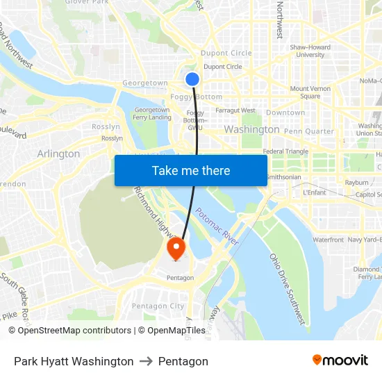 Park Hyatt Washington to Pentagon map