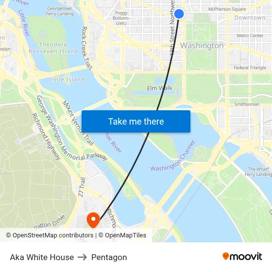 Aka White House to Pentagon map