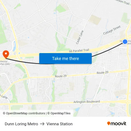 Dunn Loring Metro to Vienna Station map