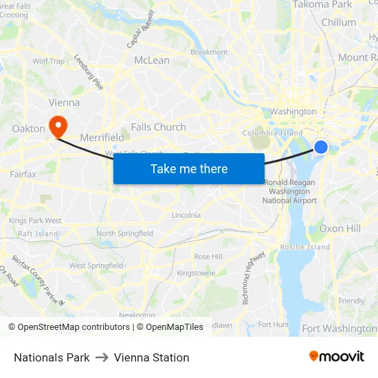 Nationals Park to Vienna Station map