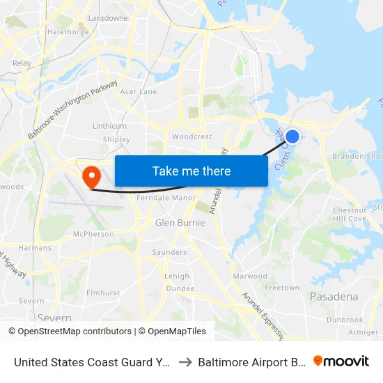 United States Coast Guard Yard to Baltimore Airport BWI map