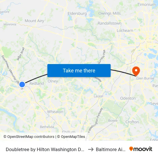 Doubletree by Hilton Washington Dc North Gaithersburg to Baltimore Airport BWI map