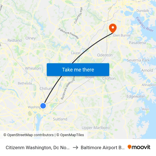 Citizenm Washington, Dc Noma to Baltimore Airport BWI map