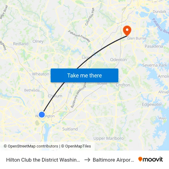 Hilton Club the District Washington Dc to Baltimore Airport BWI map