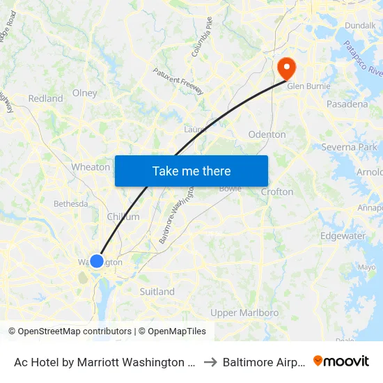 Ac Hotel by Marriott Washington Dc Downtown to Baltimore Airport BWI map