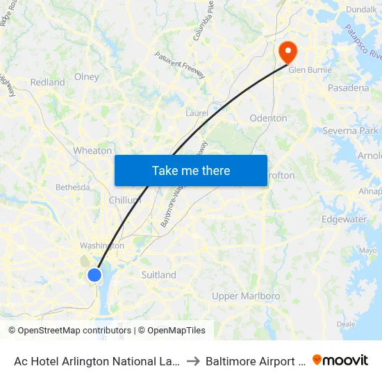 Ac Hotel Arlington National Landing to Baltimore Airport BWI map