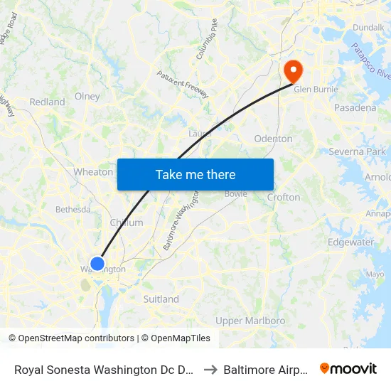 Royal Sonesta Washington Dc Dupont Circle to Baltimore Airport BWI map
