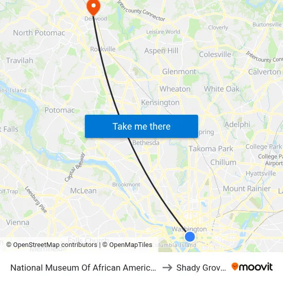 National Museum Of African American History And Culture to Shady Grove Station map