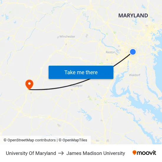 University Of Maryland to James Madison University map