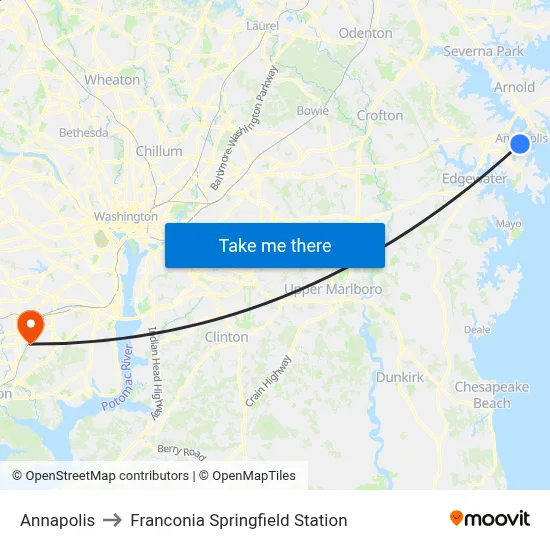 Annapolis to Franconia Springfield Station map