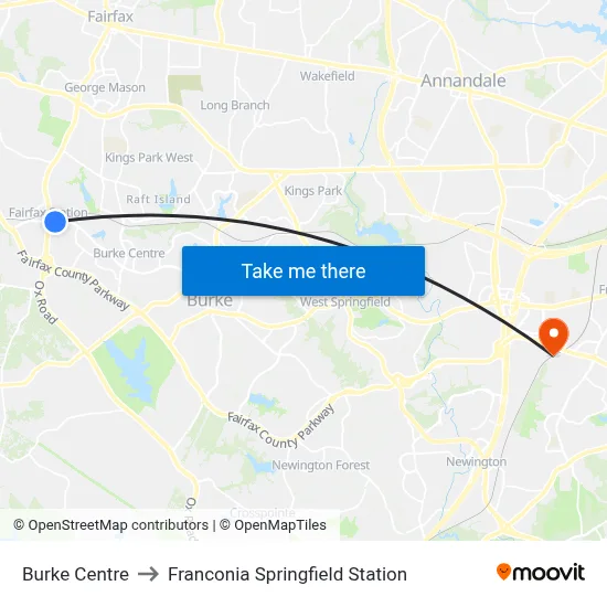 Burke Centre to Franconia Springfield Station map