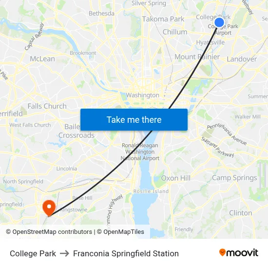 College Park to Franconia Springfield Station map