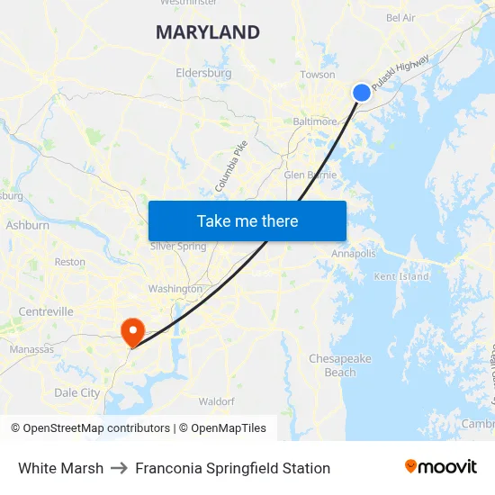 White Marsh to Franconia Springfield Station map