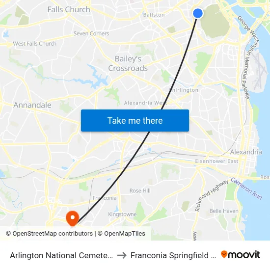 Arlington National Cemetery Tours to Franconia Springfield Station map