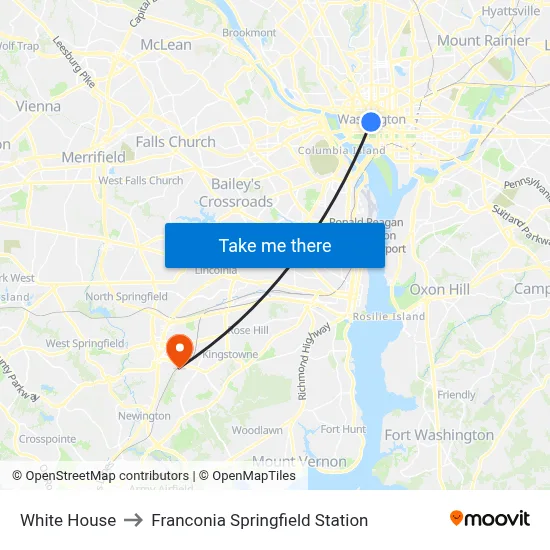 White House to Franconia Springfield Station map
