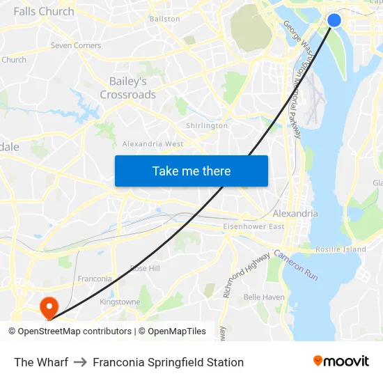 The Wharf to Franconia Springfield Station map