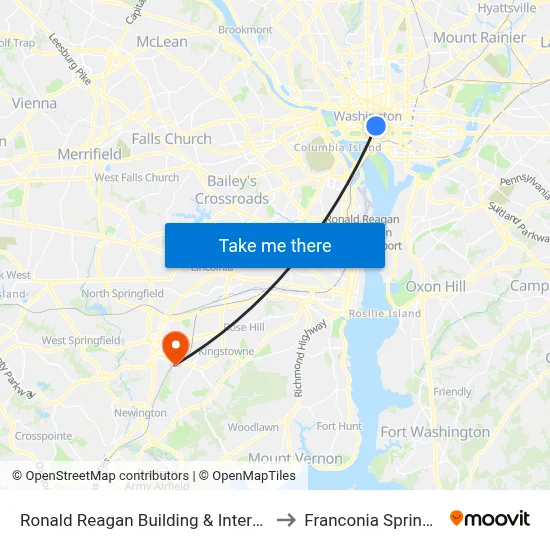 Ronald Reagan Building & International Trade Center to Franconia Springfield Station map