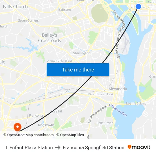 L Enfant Plaza Station to Franconia Springfield Station map