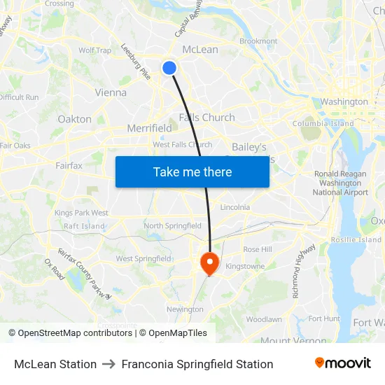 McLean Station to Franconia Springfield Station map