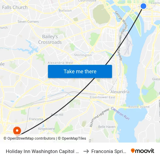 Holiday Inn Washington Capitol National Mall an IHG Hotel to Franconia Springfield Station map