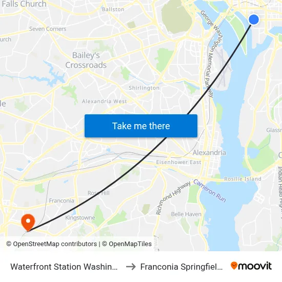 Waterfront Station Washington Metro to Franconia Springfield Station map