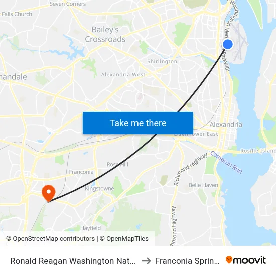 Ronald Reagan Washington National Airport - Garage A to Franconia Springfield Station map