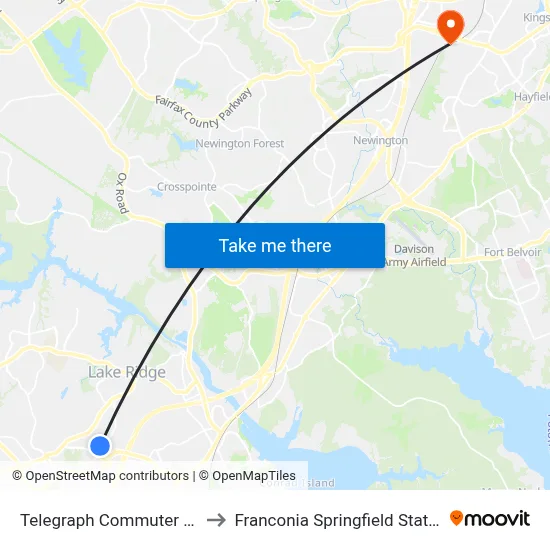 Telegraph Commuter Lot to Franconia Springfield Station map