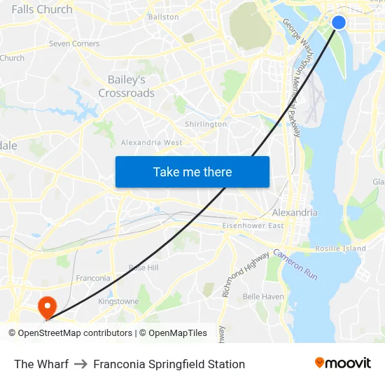 The Wharf to Franconia Springfield Station map