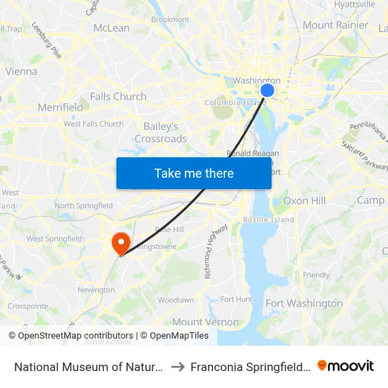 National Museum of Natural History to Franconia Springfield Station map