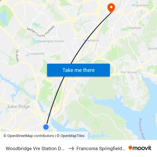 Woodbridge Vre Station Departures to Franconia Springfield Station map