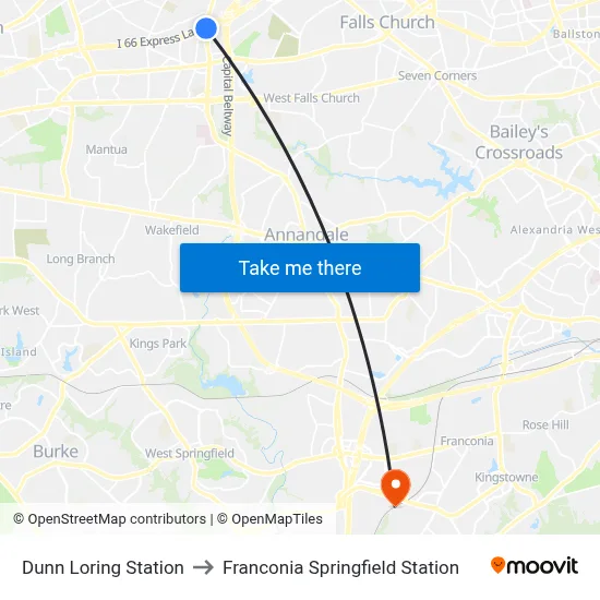 Dunn Loring Station to Franconia Springfield Station map