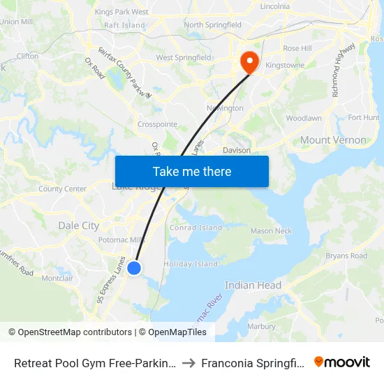 Retreat Pool Gym Free-Parking, Woodbridge to Franconia Springfield Station map
