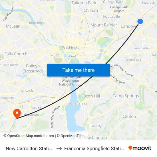 New Carrollton Station to Franconia Springfield Station map