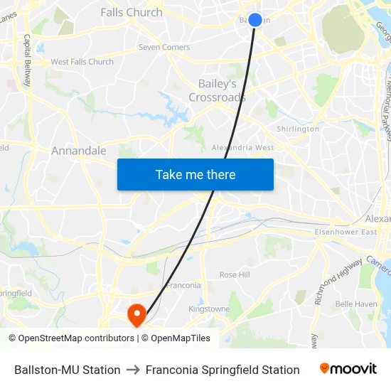 Ballston-MU Station to Franconia Springfield Station map