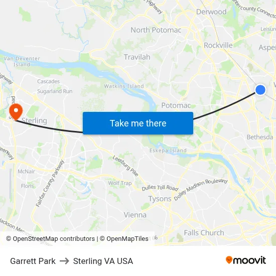 Garrett Park to Sterling VA USA map
