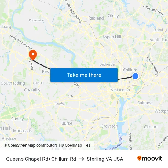 Queens Chapel Rd+Chillum Rd to Sterling VA USA map