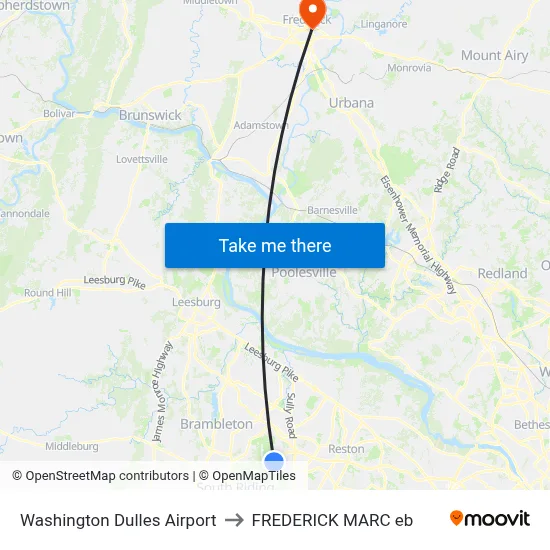 Washington Dulles Airport to FREDERICK MARC eb map