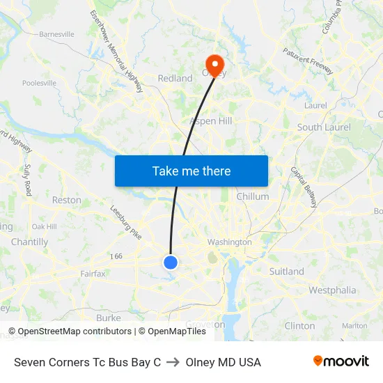Seven Corners Tc Bus Bay C to Olney MD USA map