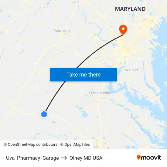 Uva_Pharmacy_Garage to Olney MD USA map