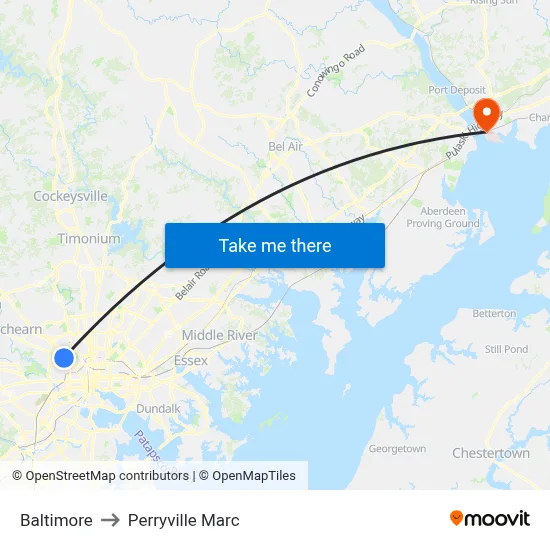 Baltimore to Perryville Marc map