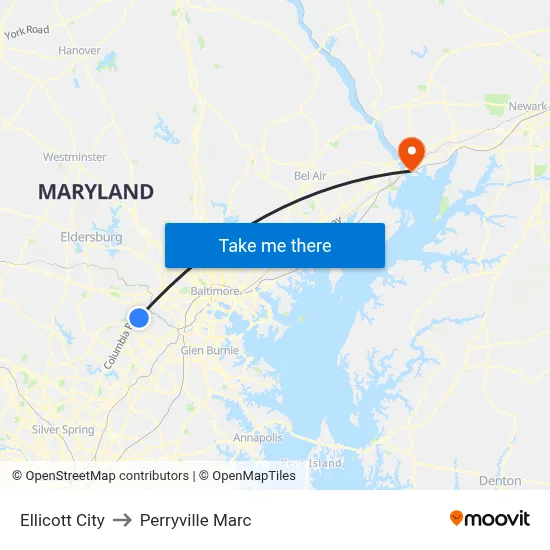 Ellicott City to Perryville Marc map