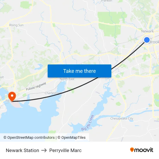 Newark Station to Perryville Marc map