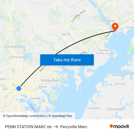 PENN STATION MARC nb to Perryville Marc map