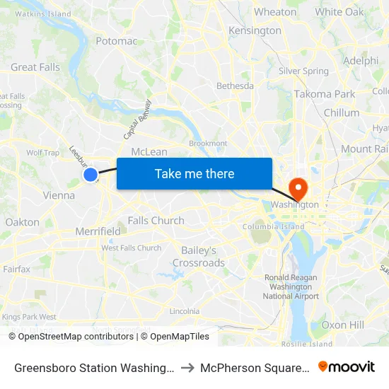 Greensboro Station Washington Metro to McPherson Square Station map