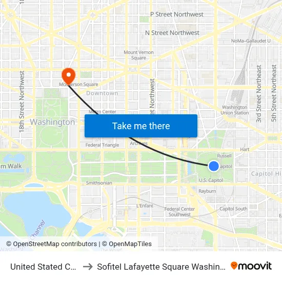 United Stated Capitol to Sofitel Lafayette Square Washington DC map